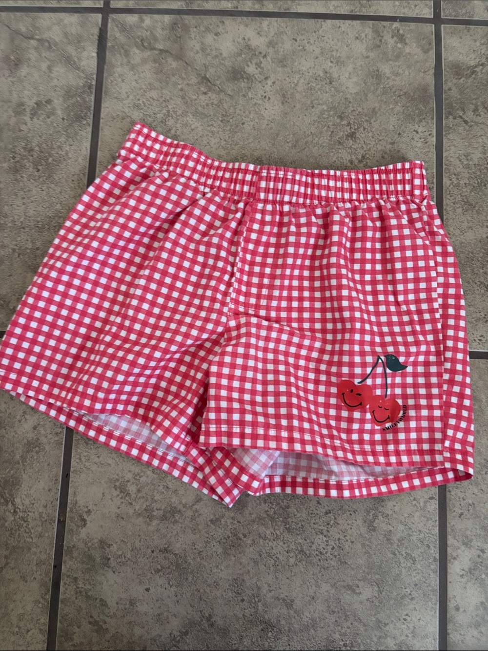 Smiley World Red Gingham Kids' Shorts with Cherry Graphic